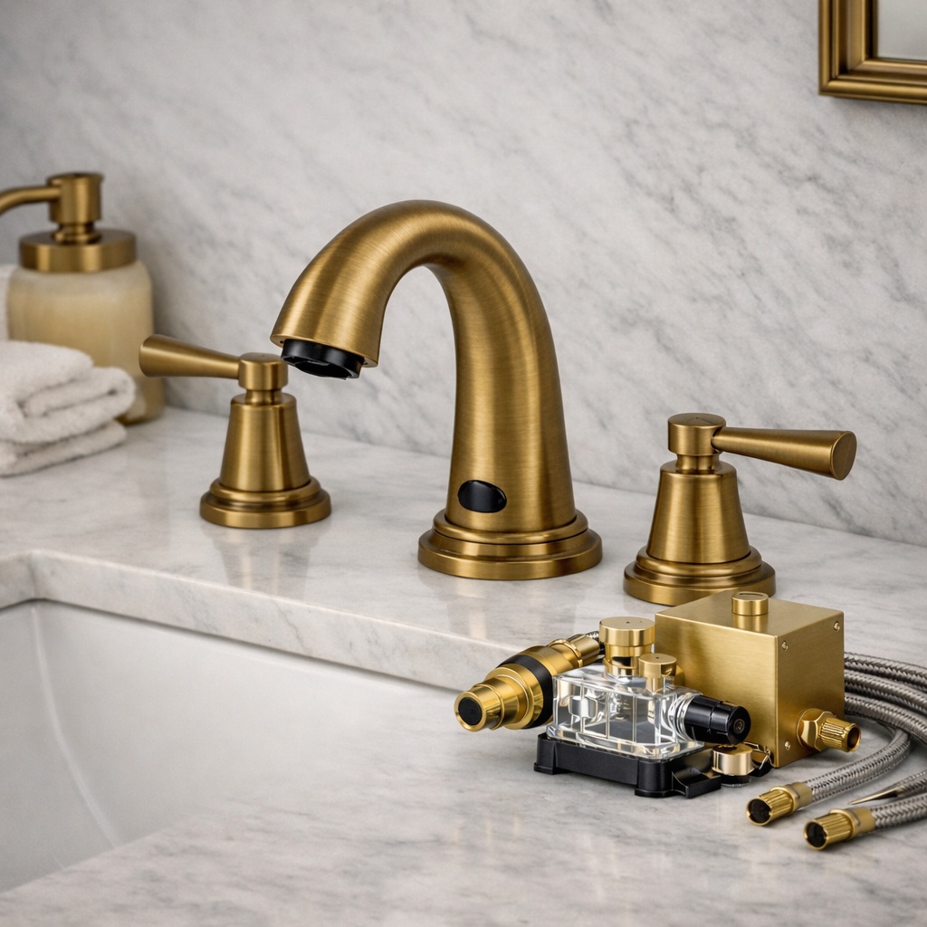 Fontana Evry antique brass widespread touchless sink faucet